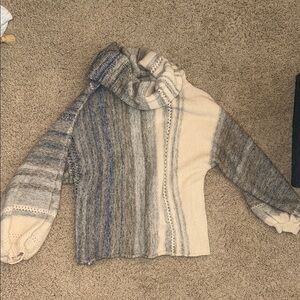 Fate Striped Cowl Neck Sweater in Blue, Gray & Cream